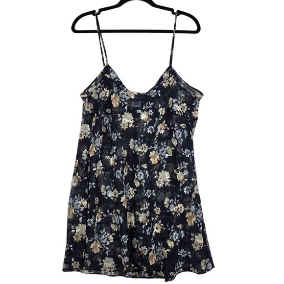 Delta Burke Sleepwear Floral Chiffon Chemise Womens 1X Navy Sheer Nightgown - Picture 6 of 9